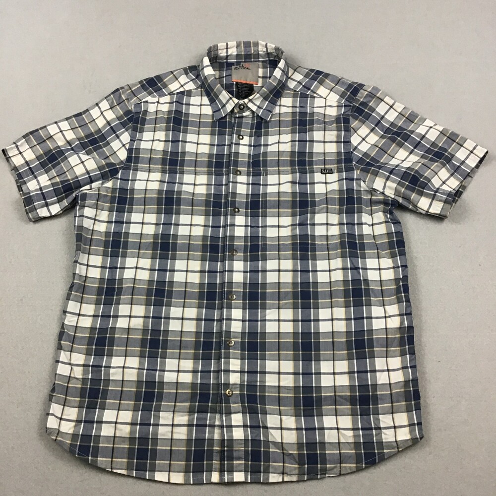 5.11 Tactical Shirt Men Small Blue Plaid Snap Button Up Pocket Workwear S